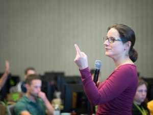 Julie Bernauer, an NVIDIA Deep Learning Institute instructor, teaches a class on deep learning on GPUs.