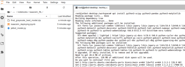 Screenshot of Jupyter terminal window with JetBot status.