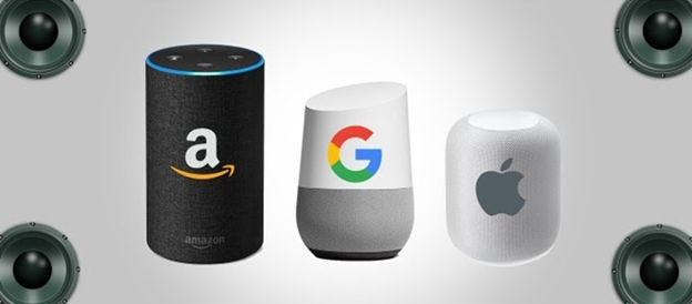 Picture of smart personal assistants including Amazon Echo, Siri, Google Assistant, and Google Now.