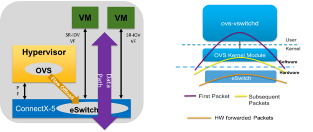 The ConnectX SmartNIC offloads data path functions through the internal eSwitch.