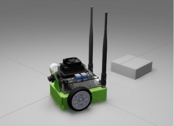 JetBot modeled in NVIDIA Isaac Sim.