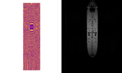 Picture of a ship next  a representation of the ship’s phase map, which is composed of lines and colors.