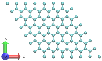This figure displays the top view of a single layer graphene system with 98 carbon atoms.