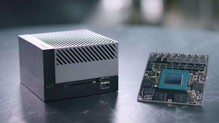 Image of NVIDIA computer chip and Jetson Orin.