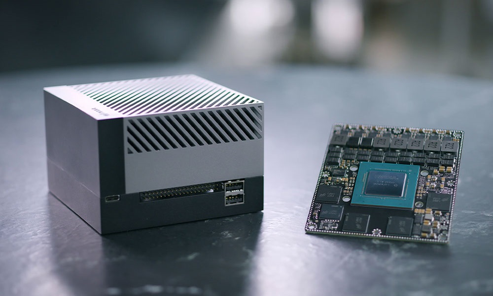 Image of NVIDIA computer chip and Jetson Orin.