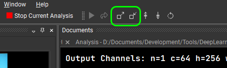 Screenshot of Nsight DL Designer showing icons at the top of the screen that can be used to scale up or down the channel brightness of the image.