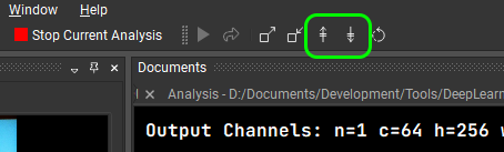 Screenshot of Nsight DL Designer showing controlling icons at the top to Increase or decrease the displayed image in a positive or negative tone.