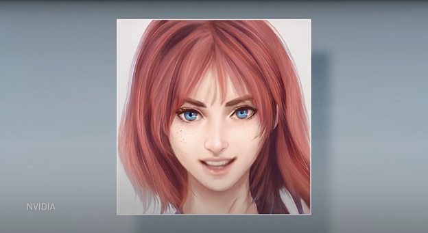 his graphic displays a female AI digital assistant rendered in an anime style.