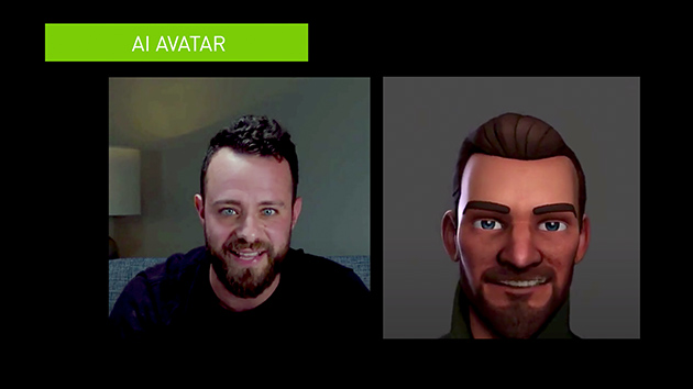 Split screen of a man and his avatar.