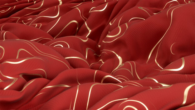 Red and gold fabric, in a pile.