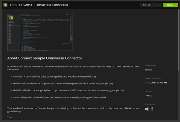 Image of ov connector sample: To get started with Omniverse and building a connector, reference the sample code that is attached.