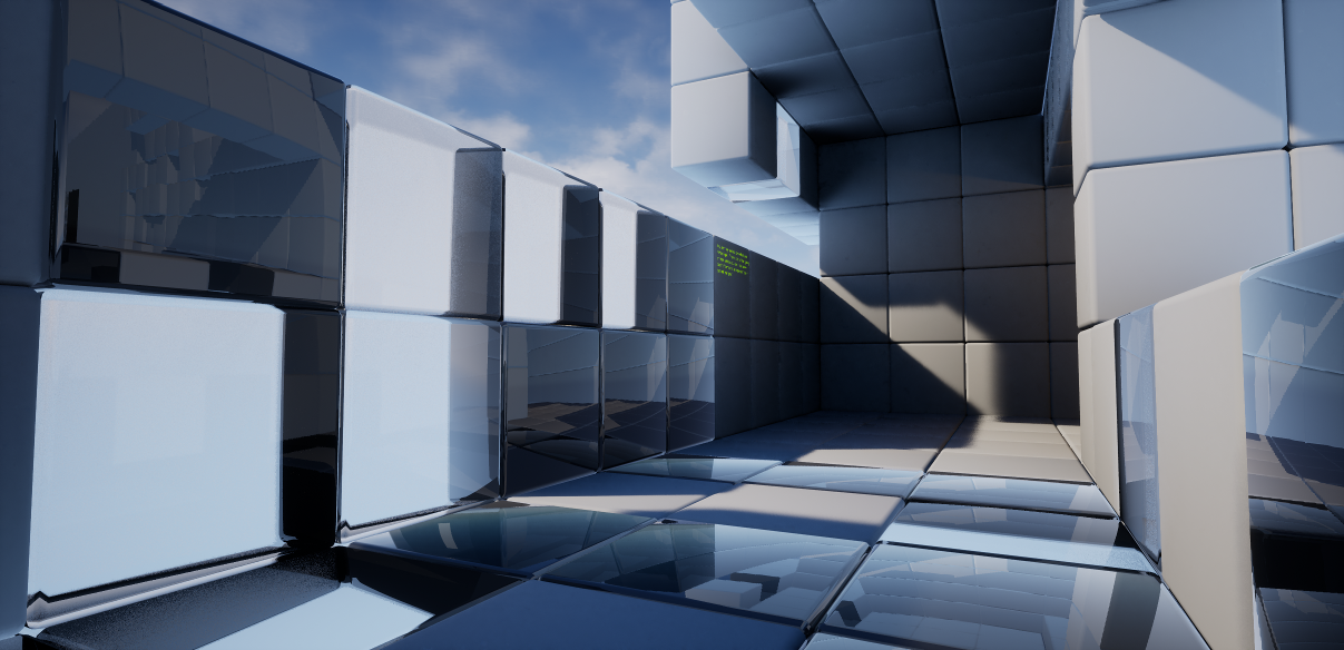 Ray-traced reflection and refraction on translucent surfaces creates a lot of light and shadow complexity.