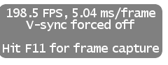 Profiler overlay, showing the request to press F11 to capture a frame.