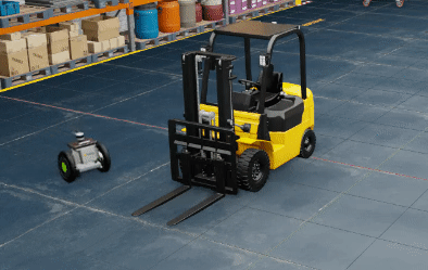 GIF of robot running into forklift tines.