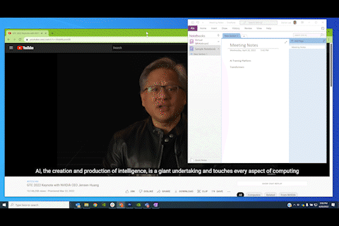 Image shows a video playing in the background while a notes application is at the forefront at various transparency levels.