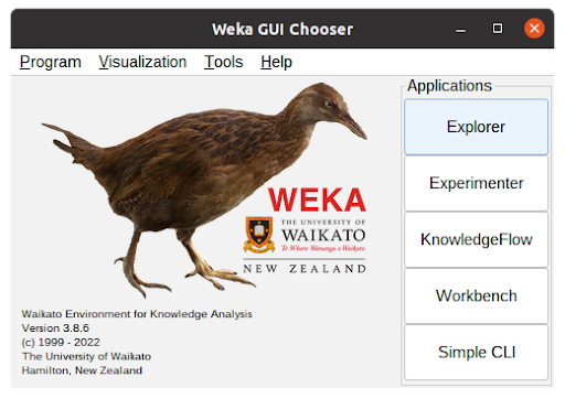  Screenshot of Weka GUI Chooser upon starting WEKA application.