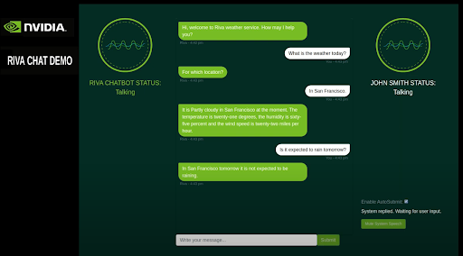 Screenshot of Riva’s sample virtual assistant application.
