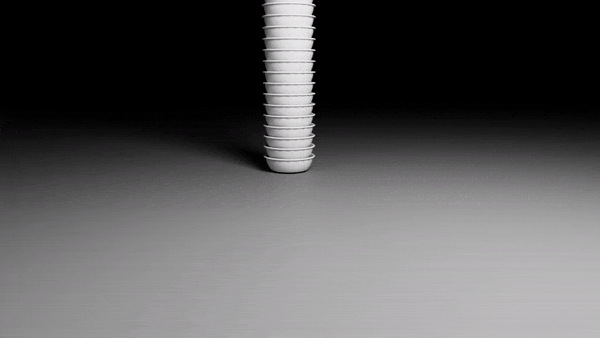 GIF of 1,024 bowls falling into a pile in the same environment.