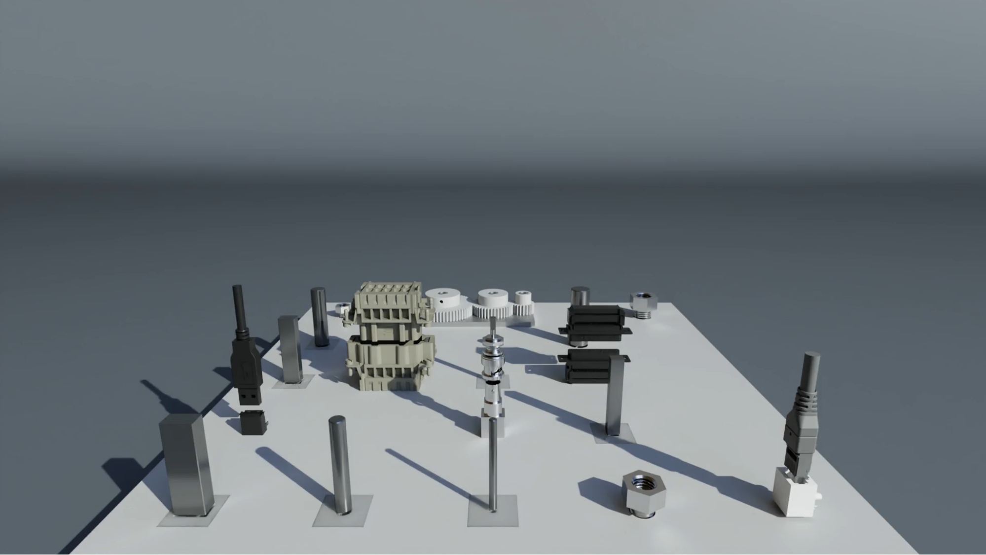 Image for simulated assembly components such as nut-and-bolt, USB, and Wi-Fi connector