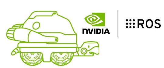 Line drawing of TurboTurtle robot with the NVIDIA and ROS logos.