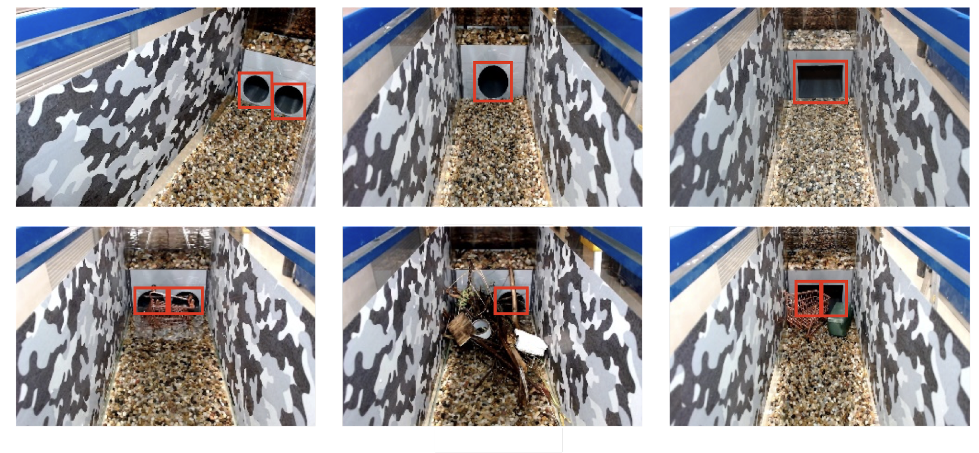 Photos of culvert samples from the VHD dataset with bounding box annotations.