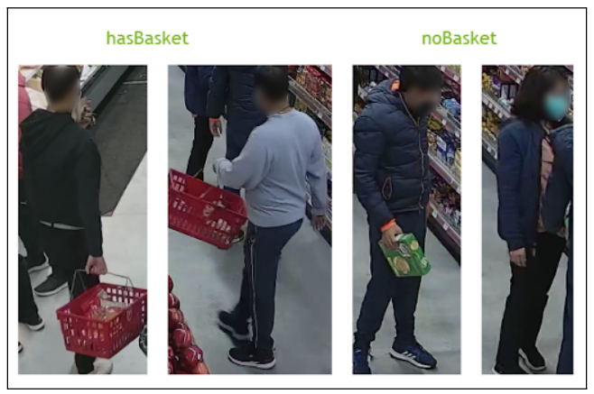 The sample image classifier files where you can see the customers in the ‘hasBasket’ category are clearly carrying shopping baskets. The second category of ‘noBasket’ shows customers without baskets in their hands. 