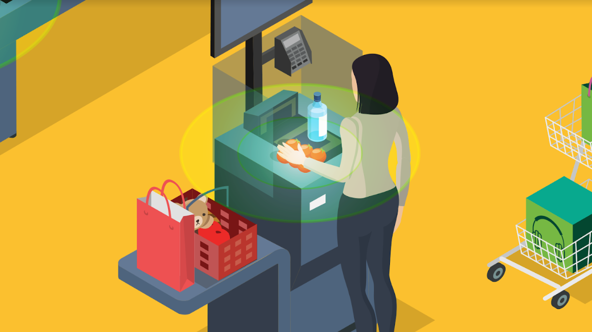 Woman scanning groceries
