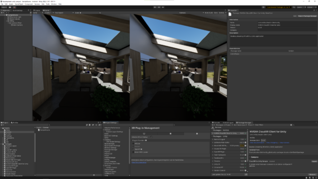 Unity plug-in for NVIDIA CloudXR running on a computer screen. 