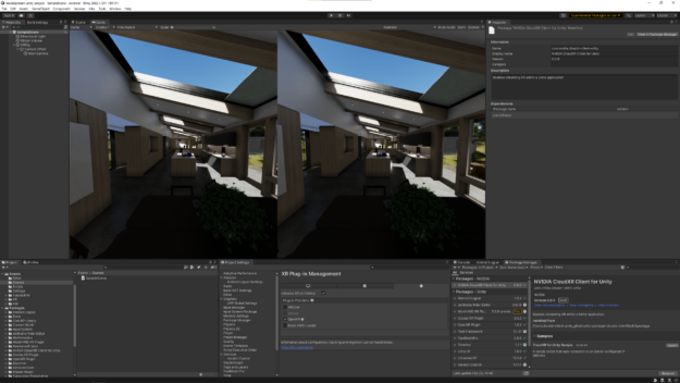 Unity plug-in for NVIDIA CloudXR running on a computer screen.