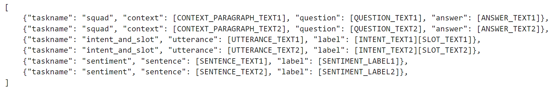 Screenshot of dataset format for NVIDIA NeMo prompt learning.