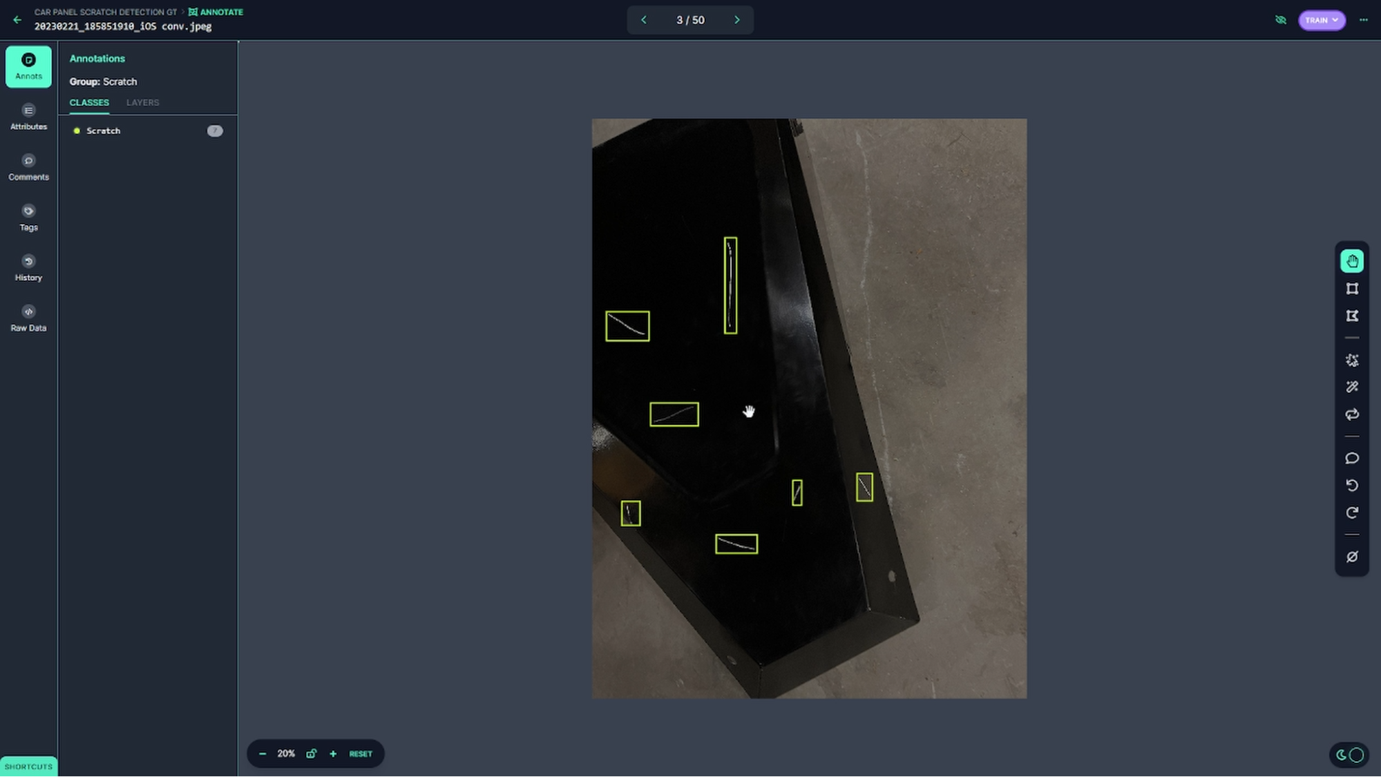 A screenshot of the Roboflow annotation tools being used on the car panel.