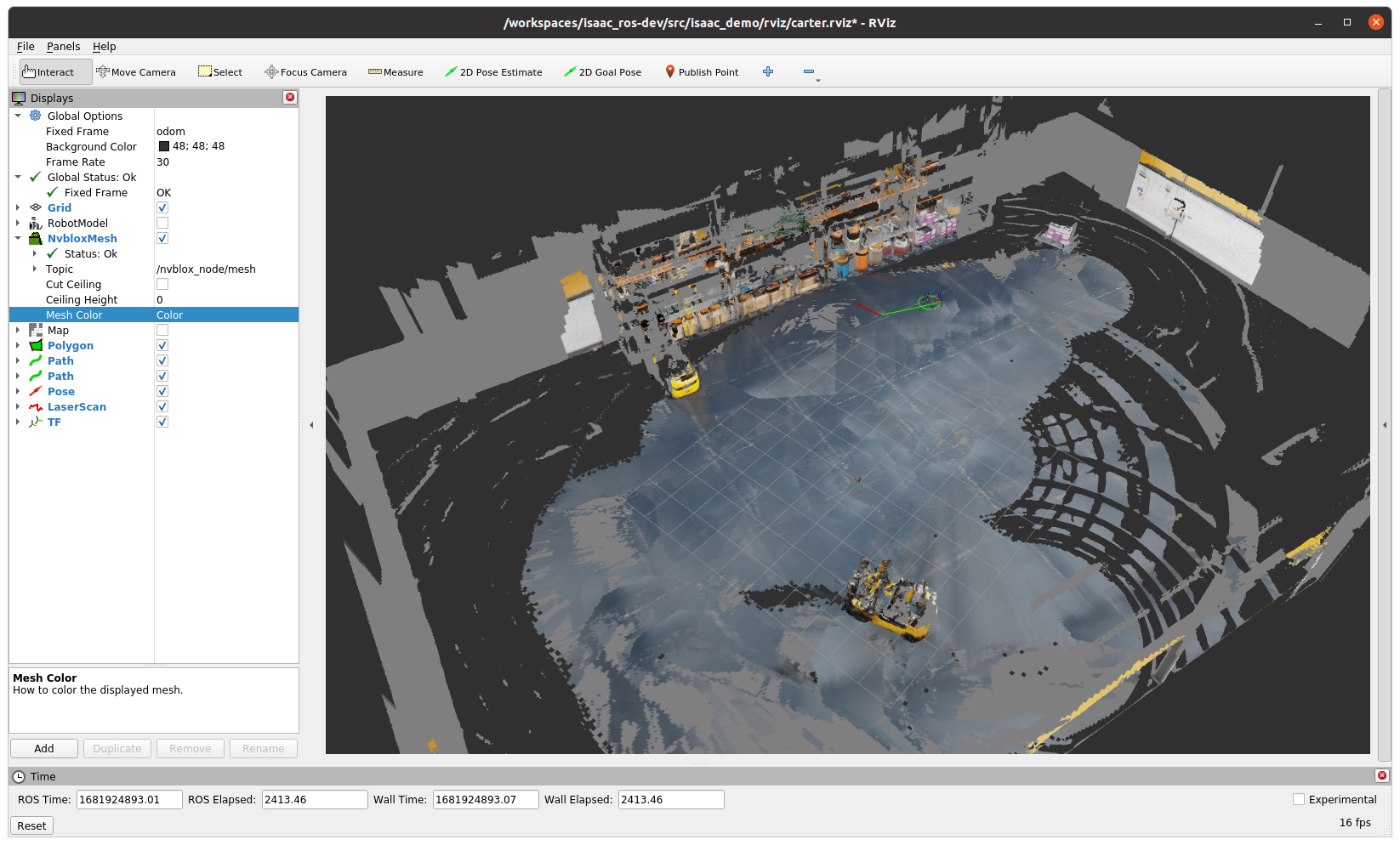 Screenshot shows the 3D mapping and localization running on NVIDIA Jetson Orin NX and the output available when you run on rviz.
