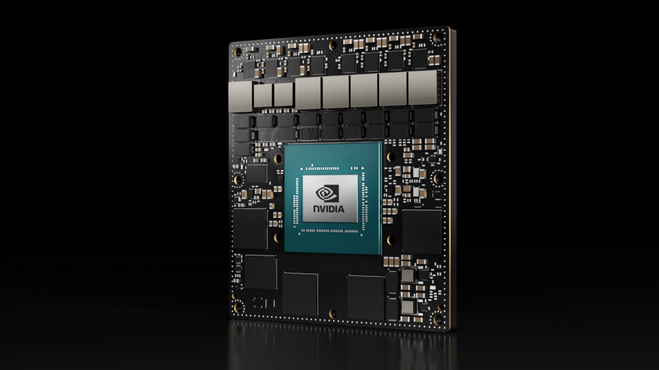 Picture of NVIDIA Jetson AGX Orin Industrial SoM on a black background.