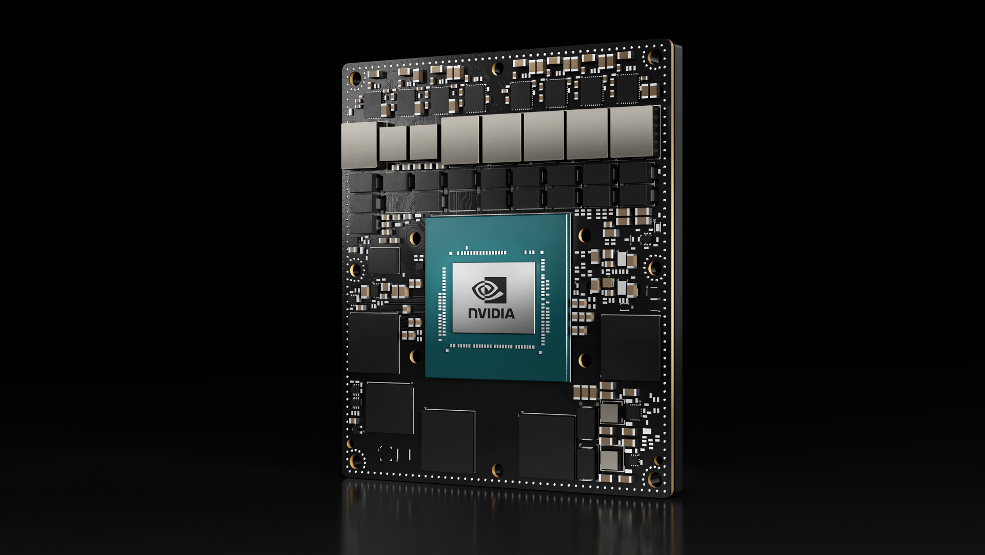 Picture of NVIDIA Jetson AGX Orin Industrial SoM on a black background.