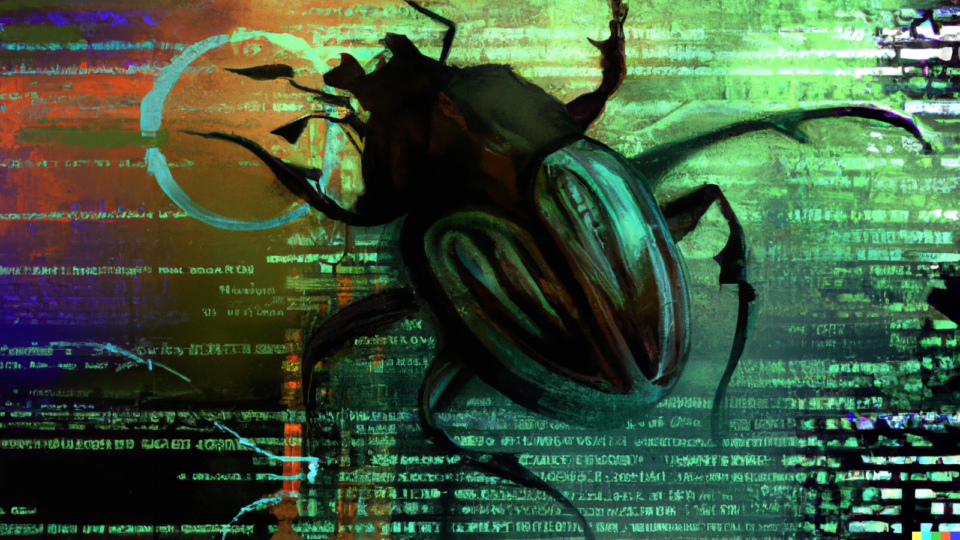 Stylized image of a beetle on lines of code.