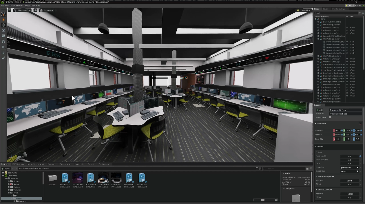 Image shows a design model of an office with the connector in NVIDIA Omniverse.