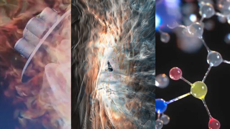 Abstract image with three different illustrations representing HPC applications.