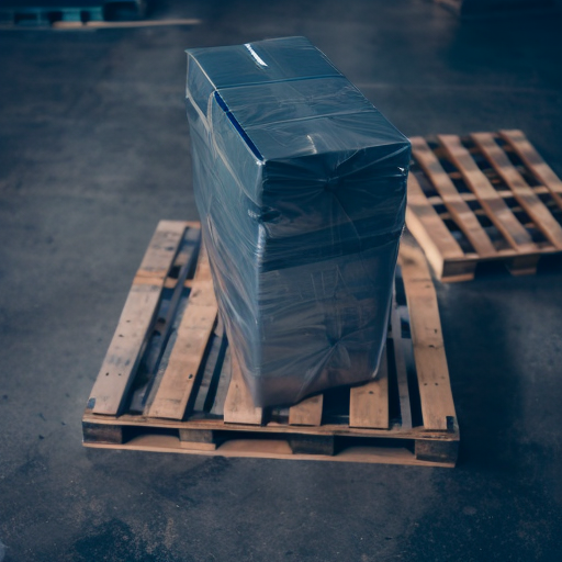 An image of the synthetically rendered scene augmented using generative AI. The augmented image looks photorealistic, and the uniform gray box is replaced with a plastic wrapped box.