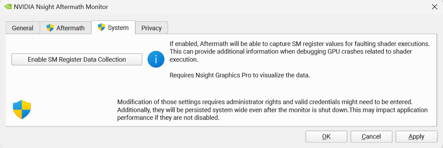 Screen grab of the Nsight Aftermath Monitor.