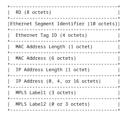 Image shows EVPN Type-2 Route frame format