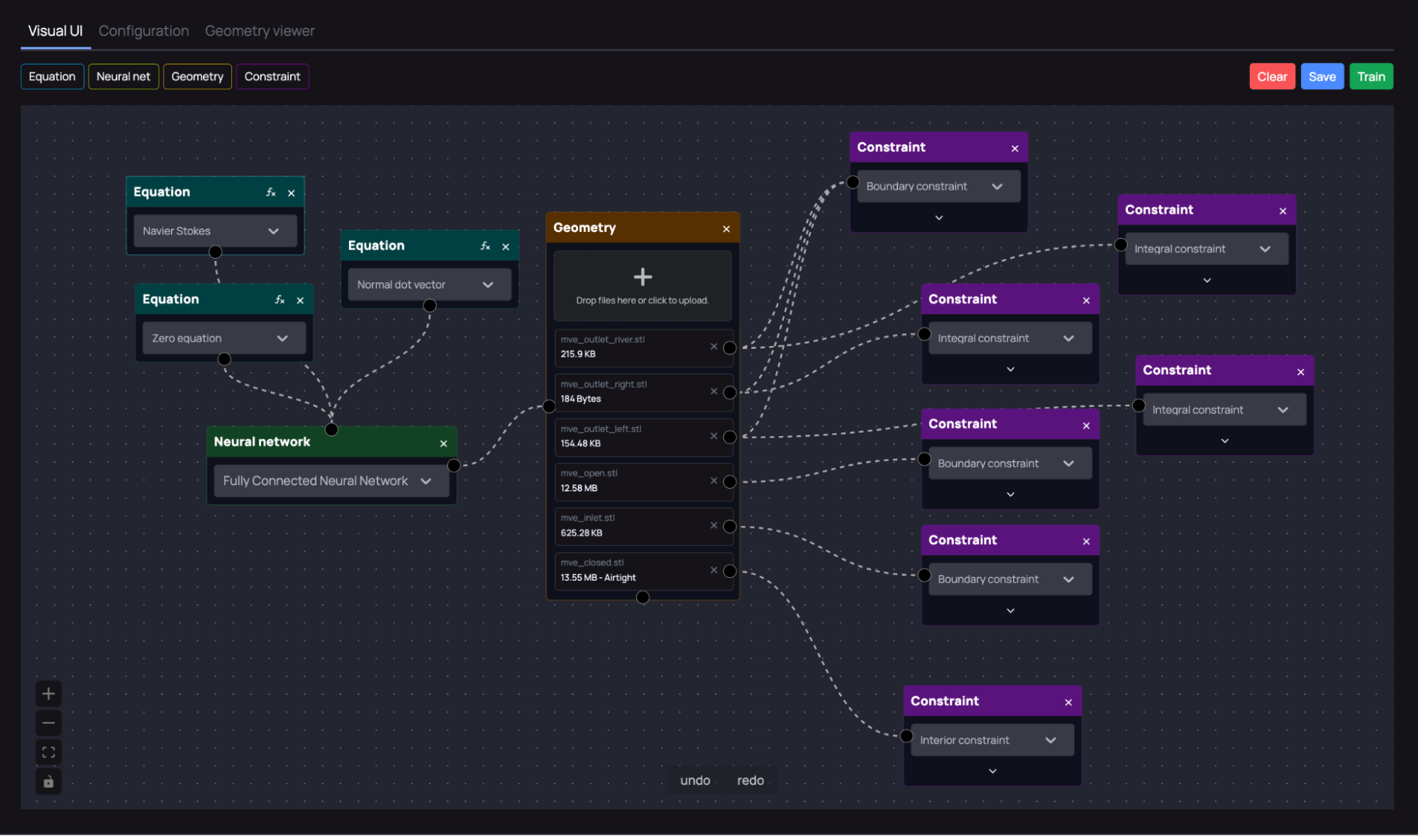 Screenshot of Siml.ai Model Engineer showing how to use the flowchart-style visual editor to specify the problem with no need for explicit coding.
