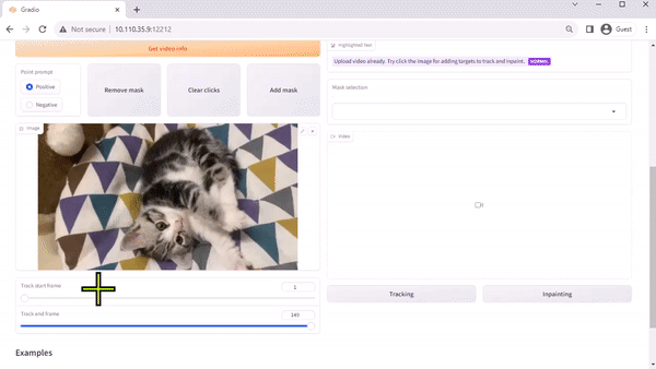 GIF of a web browser running the TAM interface to process a cat video.