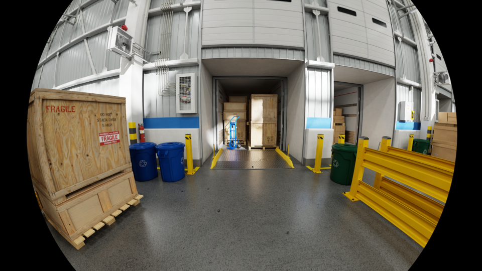 A fisheye camera view of a manufacturing plant.