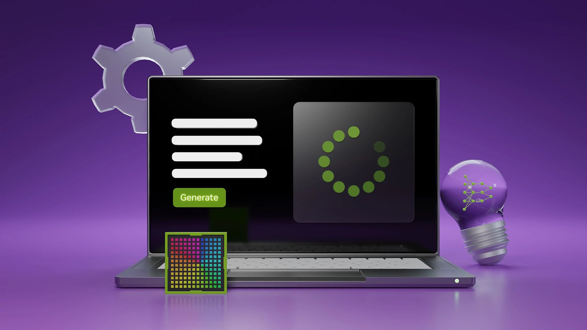 Decorative image of an open laptop with a lightbulb leaning on it, on a purple background.