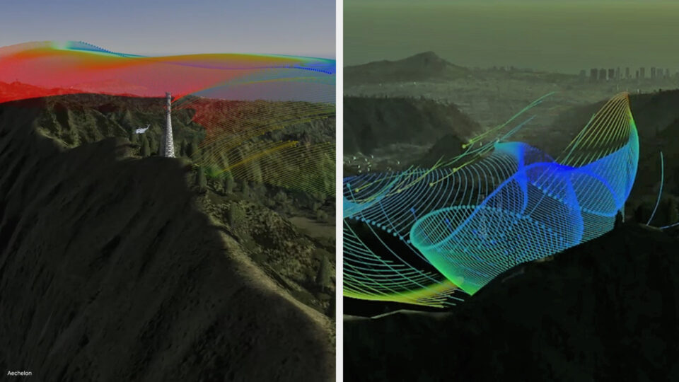 Split image of two landscapes with a mapping overlay.