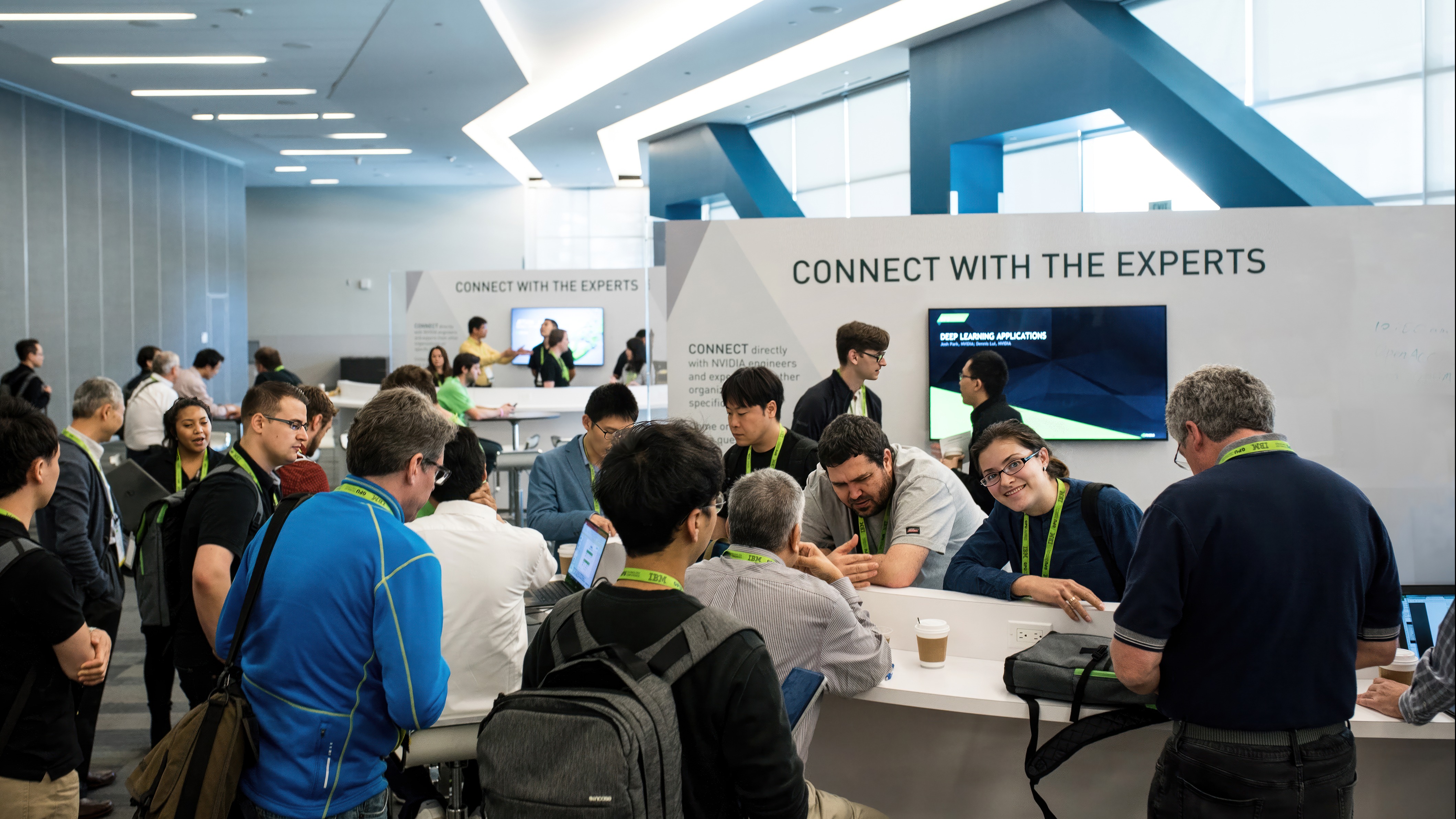 Picture of people at Connect with the Experts hall at NVIDIA GTC.