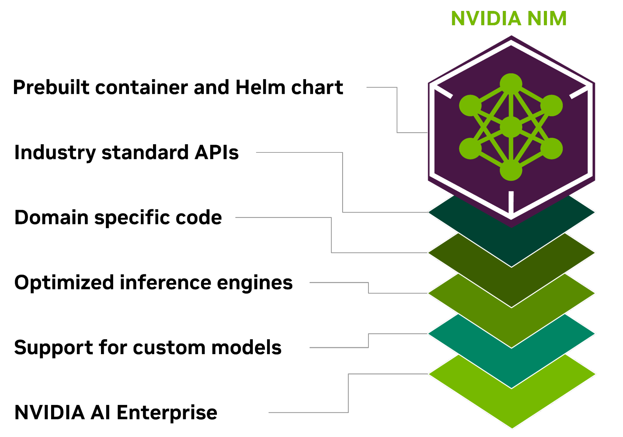 The image is a graphic representation of the NVIDIA NIM ecosystem's components.
