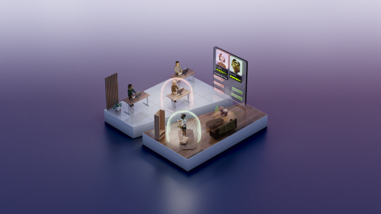 Decorative image of a video conference with avatars.
