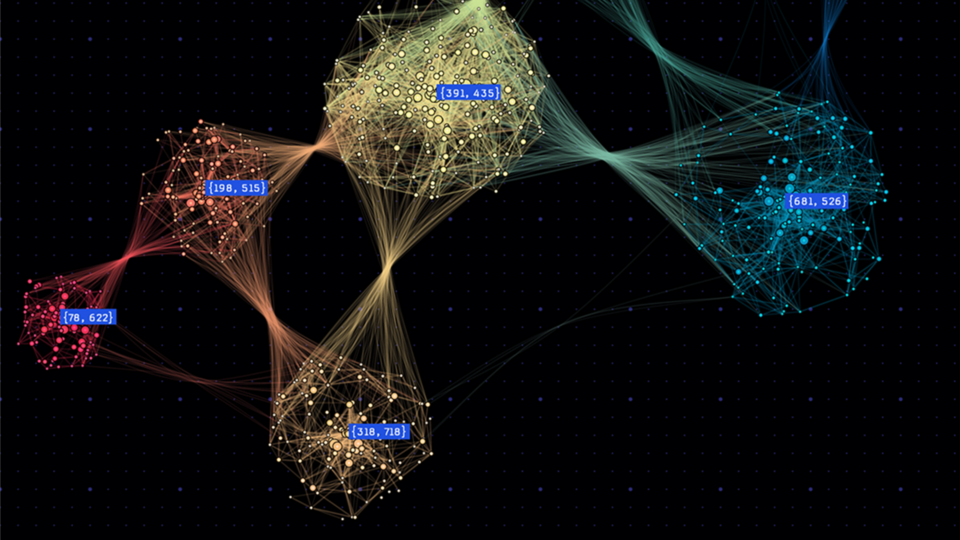 Decorative image of graphs as light web.