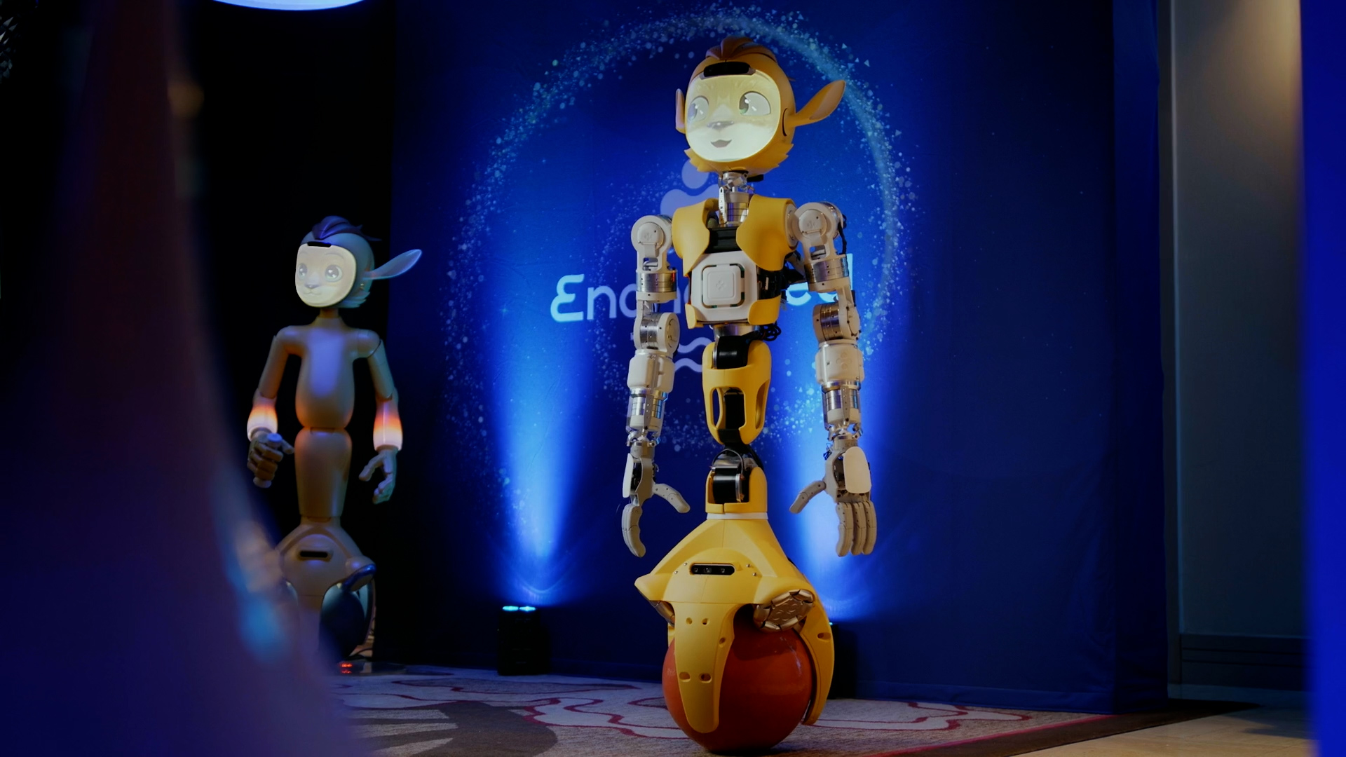 An image of robots with animated faces being shown off at CES 2023.